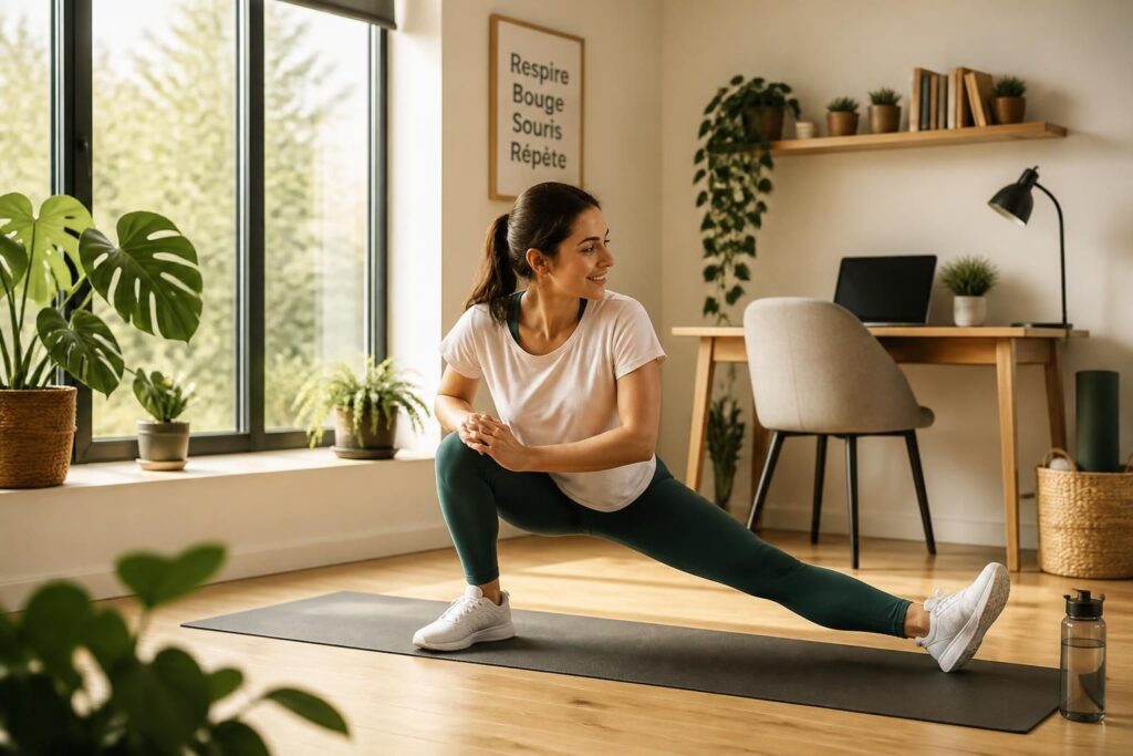 découvrez une routine simple de 15 minutes pour bien vous étirer et vous remettre en mouvement après une journée de travail, pour retrouver énergie et bien-être.